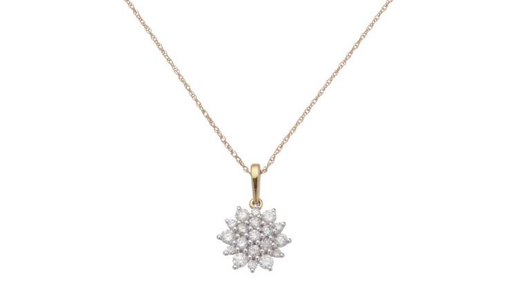 Revere 9ct Gold 0.50ct Diamond Cluster Pendant Necklace