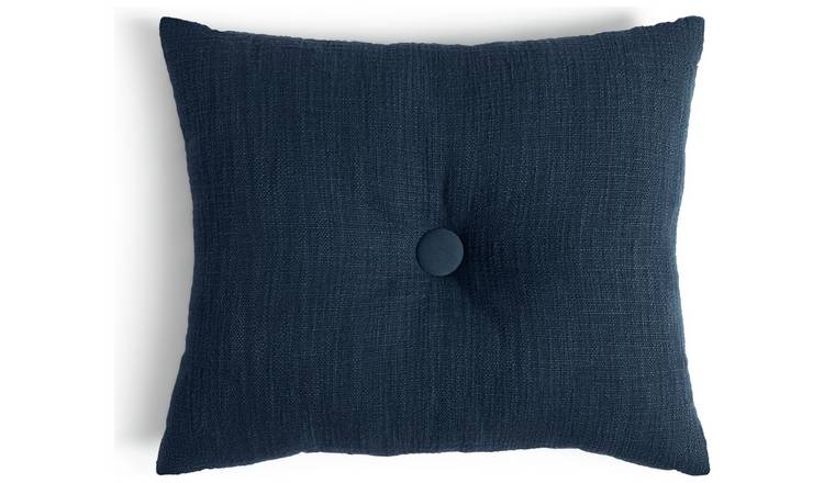 Habitat Plain Cotton Slub Button Cushion - Navy - 50x40cm