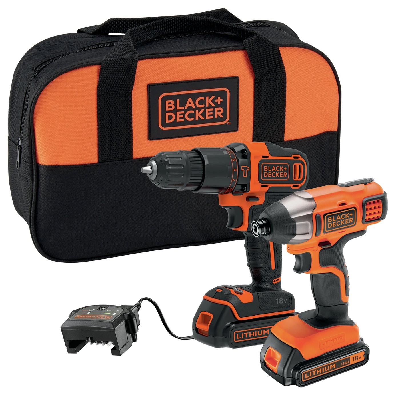 Black   Decker 1.5AH Cordless Twin Pack with 2x18V Batteries