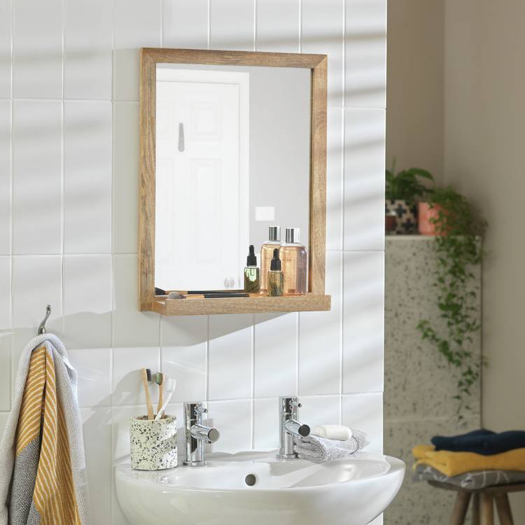 Habitat Mango Wood Bathroom Mirror with Shelf - 52x40cm 0