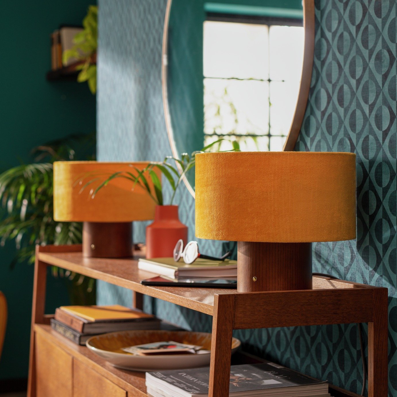 Habitat Corduroy Touch Table Lamp - Mustard & Walnut