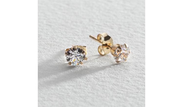 Buy Revere 9ct Gold Cubic Zirconia Stamped Stud Earrings Womens earrings Argos