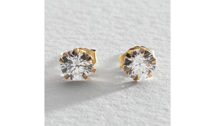 Buy Revere 9ct Gold Cubic Zirconia Stamped Stud Earrings Womens