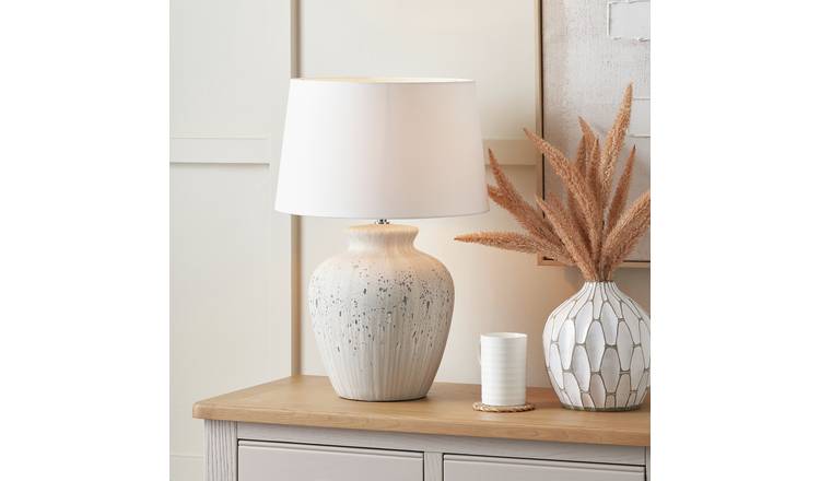 Pacific Kalli Ceramic Flecked Table Lamp - White and Grey