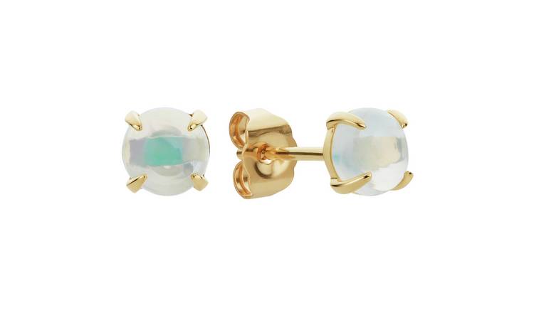 Revere 9ct Yellow Gold Round Opal Stud Earrings