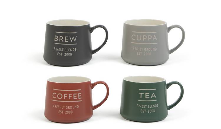 Habitat Set of 4 Tea & Coffee Slogan Mugs