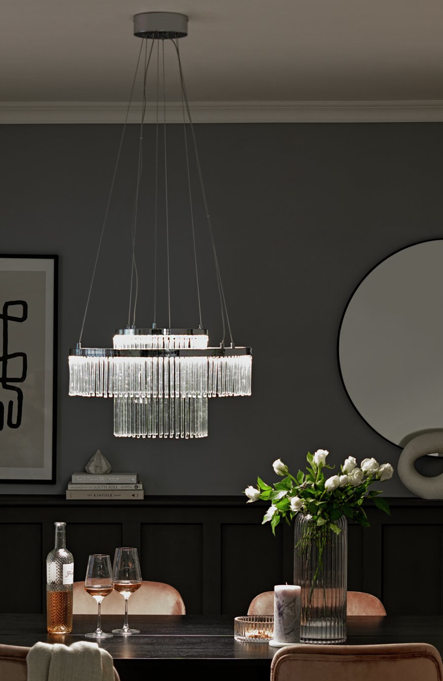 Habitat Yang 2 Tier LED Glass Chandelier - Chrome