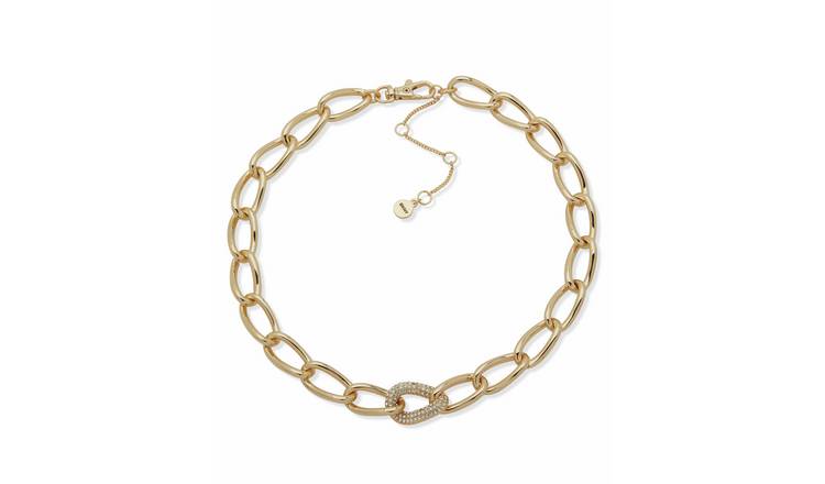 DKNY Gold Tone Pave Crystal Link Collar Necklace