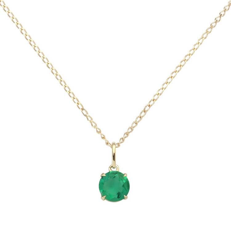 Revere 9ct Gold Created Emerald Solitaire Pendant Necklace 0