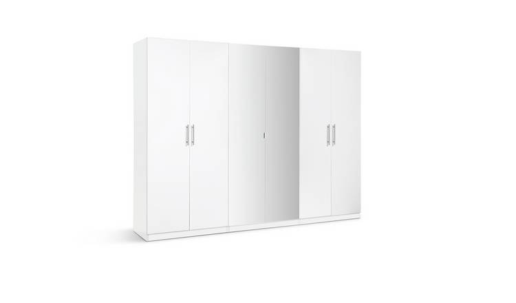 Habitat Munich 6 Door 2 Mirror Wardrobe - White Gloss