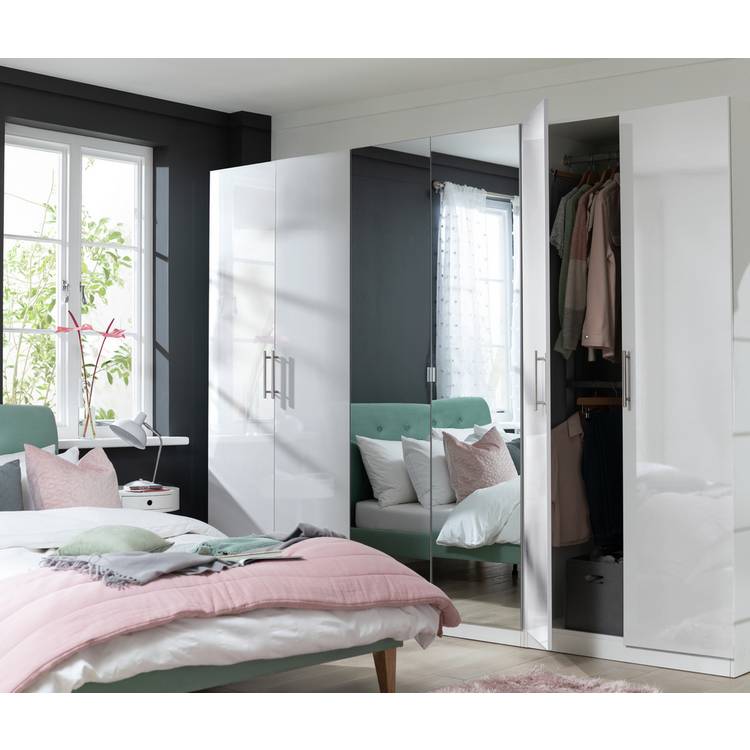 Habitat Munich 6 Door 2 Mirror Wardrobe - White Gloss 0