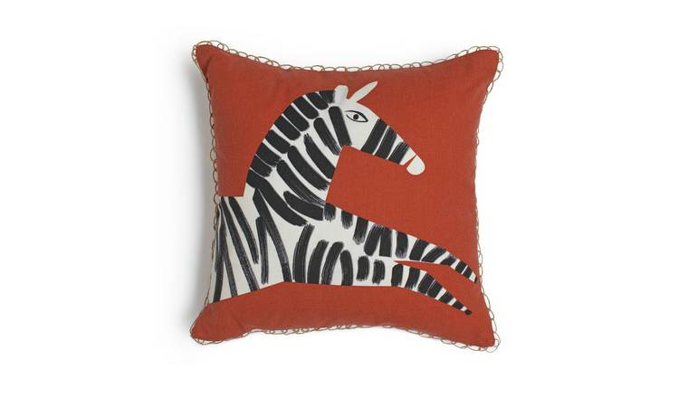 Habitat Zebra Printed Cushion - Red - 43x43cm 