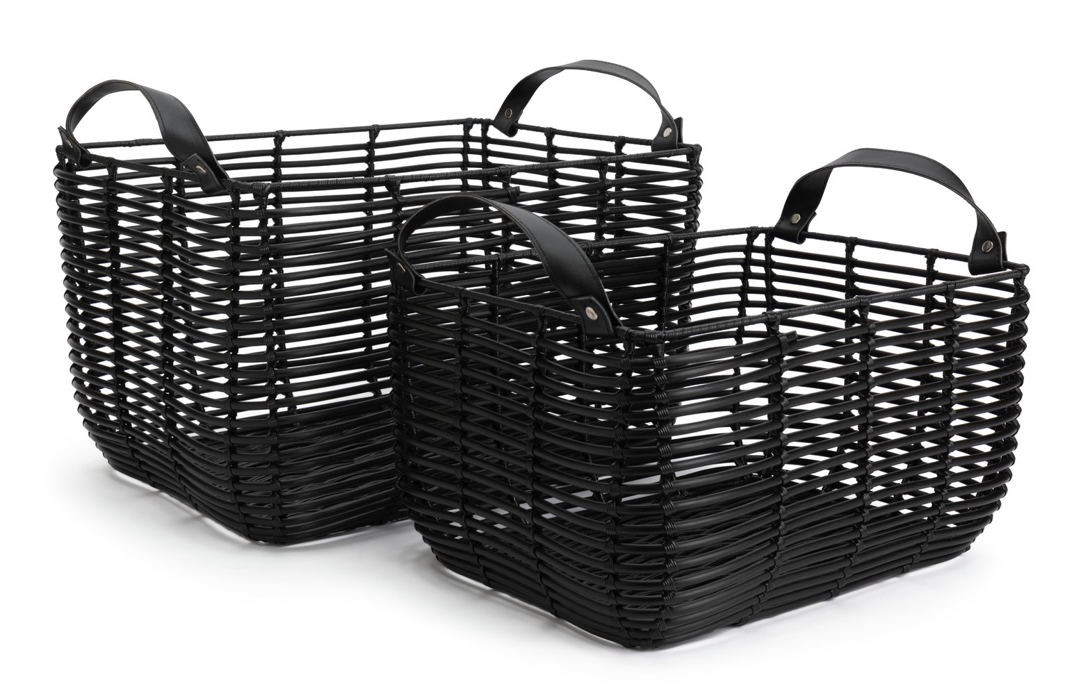 Habitat 2 X 47L Rattan Storage Basket - Black