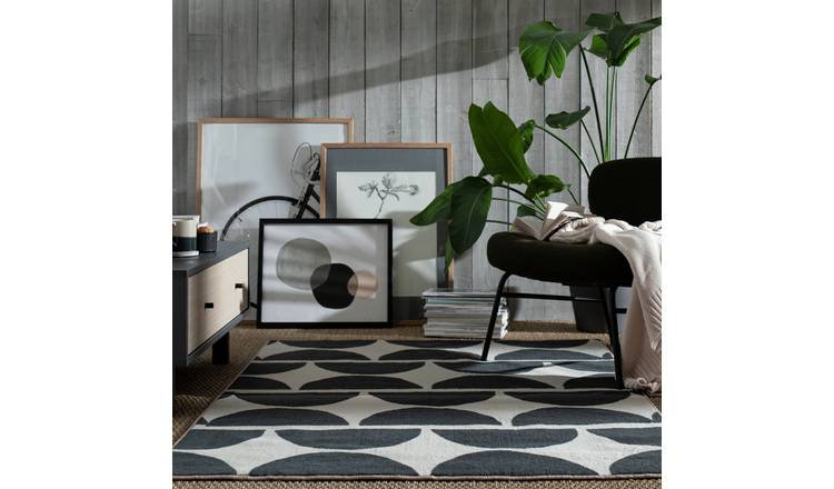 Habitat Mid Century Mini Geo Grey & White Cut Pile Rug