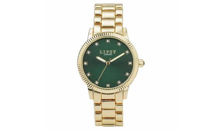 Lipsy Green Dial Stone Set Gold Bracelet Watch