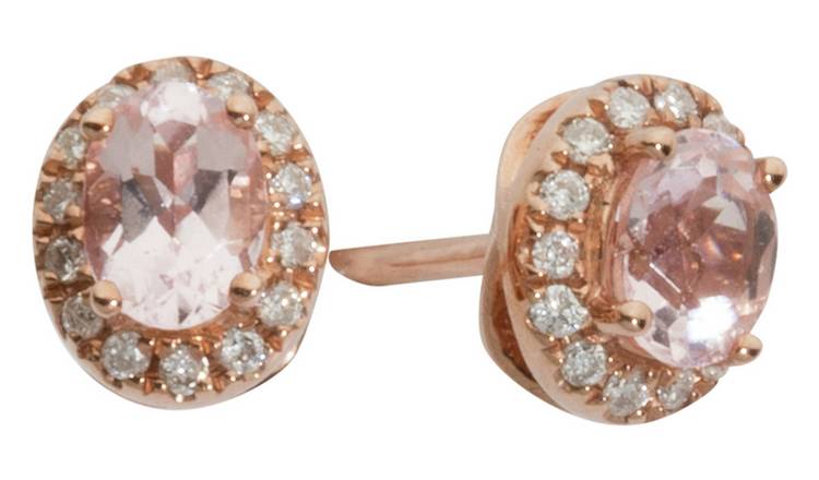 Revere 9ct Rose Gold 0.08ct Diamond & Morganite Stud Earring