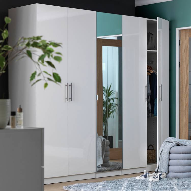 Habitat Munich 5 Door Mirror Wardrobe - White Gloss 0