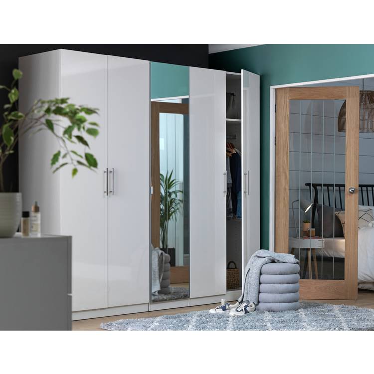 Habitat Munich 5 Door Mirror Wardrobe - White Gloss 0