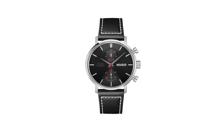 Hugo Take It Off Black Dial Black Leather Strap Watch
