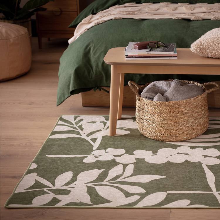 Habitat Floral Print Green & White Flatweave Rug - 170x120cm 0