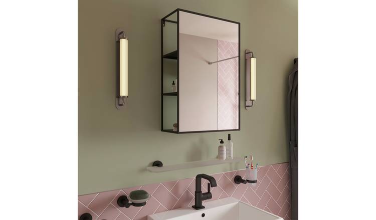 Croydex Black Metal Wall Mirror With Shelf - 60x40cm