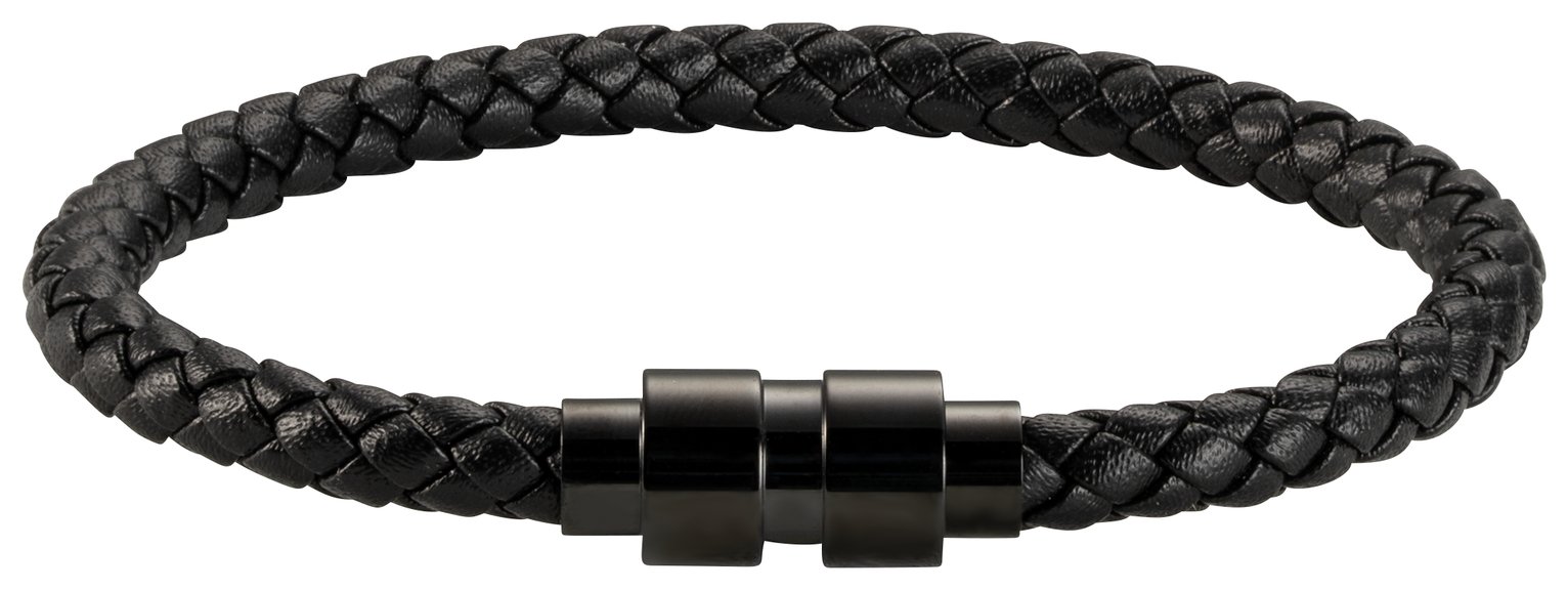 Revere Men's Stainless Steel and Leather Strap Bracelet