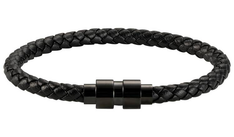 Buy Revere Men's Stainless Steel and Leather Strap Bracelet | Mens ...