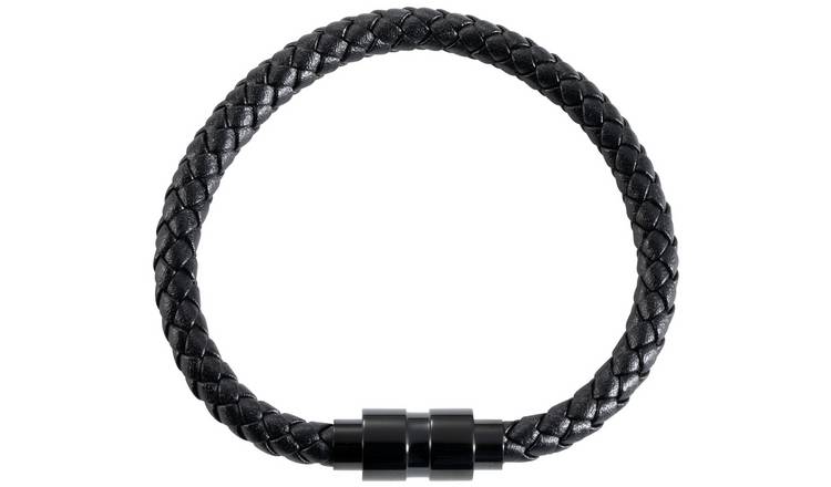 Buy Revere Men's Stainless Steel and Leather Strap Bracelet | Mens