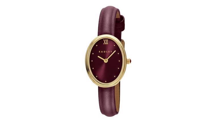 Radley Gold Plated Oval Case Dark Cherry Leather Strap Watch