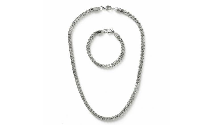 Uncommon Souls Silver Tone Box Chain Necklace and Bracelet Set