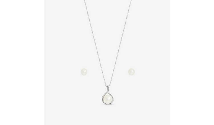 Jon Richard Rhodium Plated Crystal And Pearl Halo Box Set