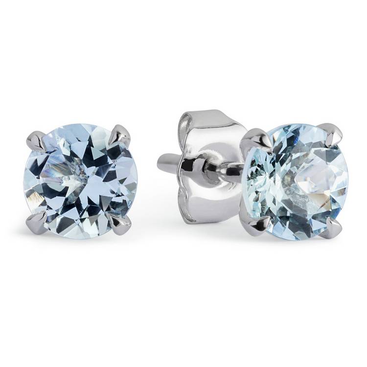 Revere 9ct White Gold Round Aquamarine Stud Earrings - March 0