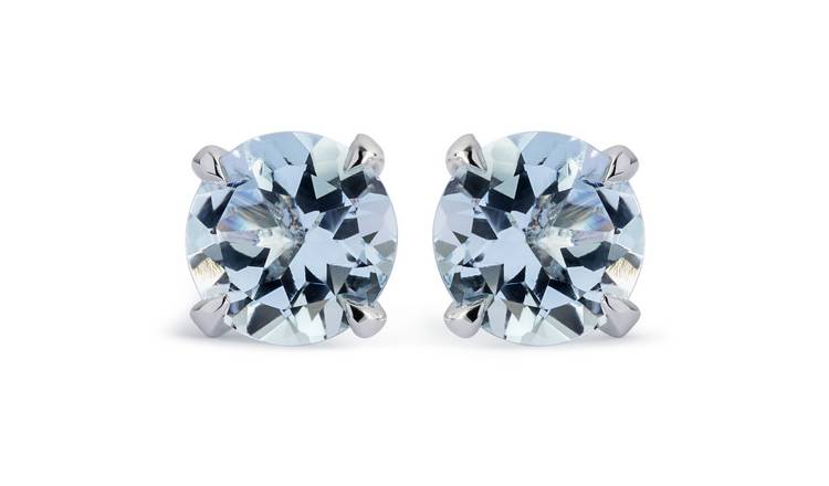 Buy Revere 9ct White Gold Round Aquamarine Stud Earrings - March