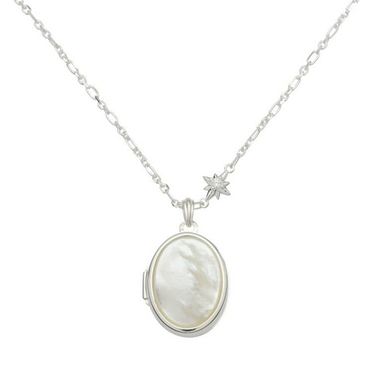 Moon and Back Sterling Silver Mother of Pearl Necklace 0