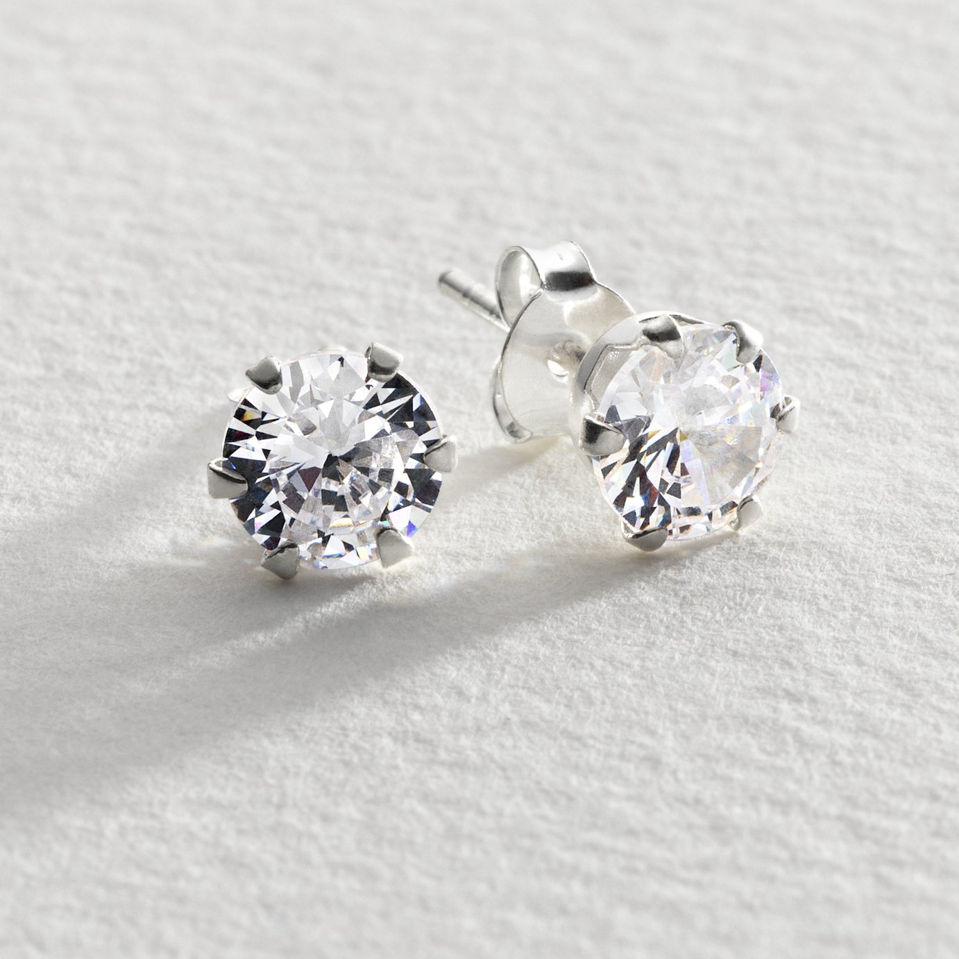 Revere Sterling Silver Round Cubic Zirconia Stud Earrings