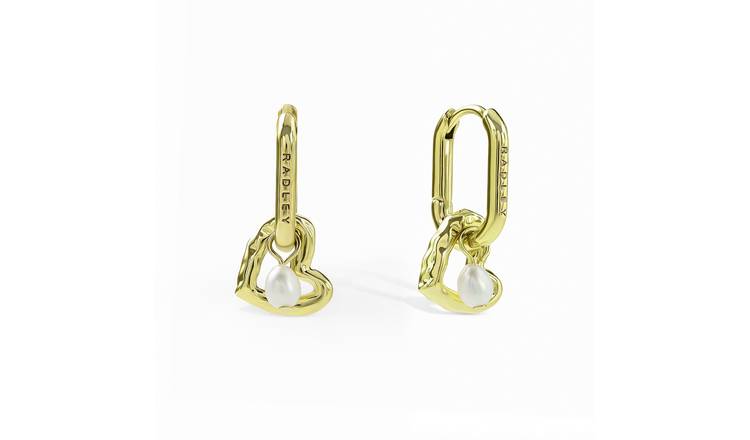 Radley 18ct Gold Plated Heart And Pearl Hanging Drop Hoop Earrings