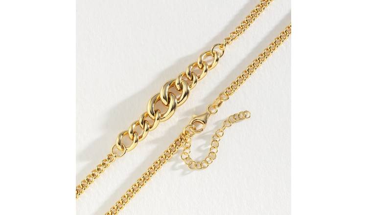 Buy Revere 9ct Gold Plated Silver Graduated Curb Necklace | Womens ...