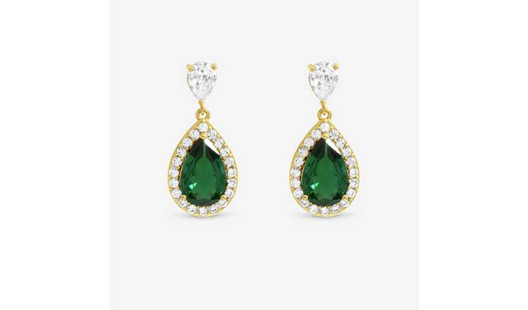 Jon Richard Gold Plated Cubic Zirconia Emerald Pear Drop Earrings