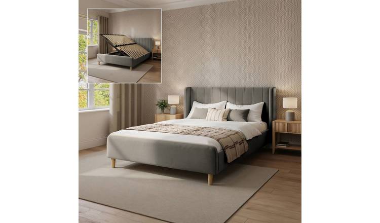XR Living Lola King Size Velvet Side Lift Ottoman Bed Frame - Grey