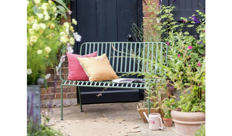 Green metal outlet garden bench