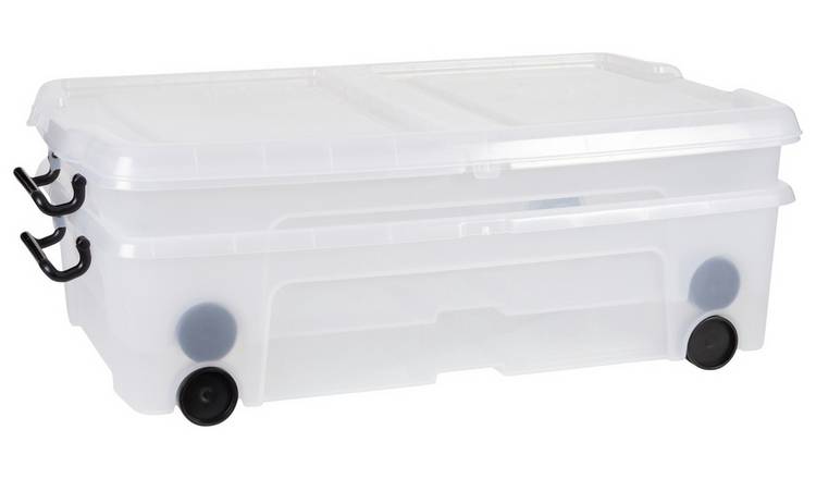 Strata 2 X 35L Wheeled Underbed Storage Boxes - Clear