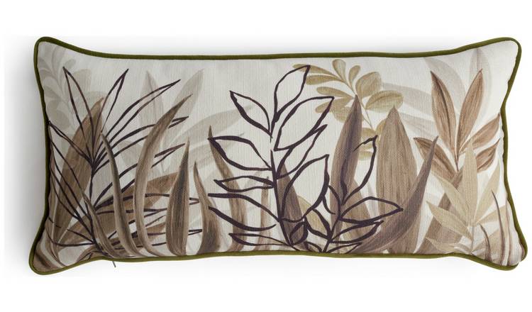 Habitat Leaf Print Cushion - Brown - 58x30cm