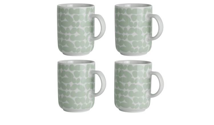 Habitat Scandi Decal Set of 4 Mugs - White and Mint