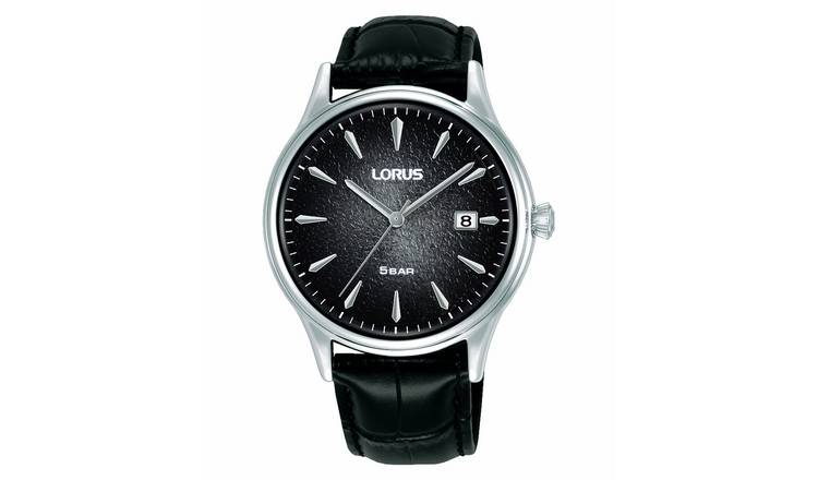 Lorus Men's Black Dial Leather Strap Watch