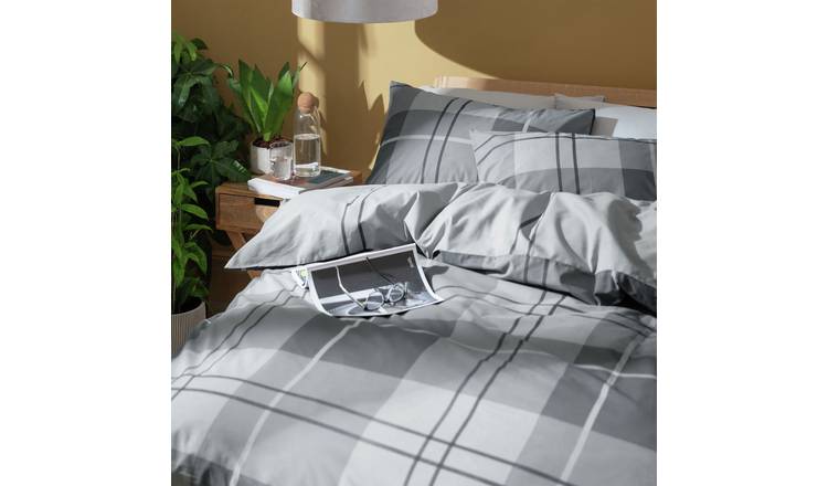 Habitat Check Charcoal Grey Bedding Set - Double