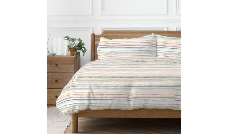 Copenhagen Home Painterly Stripe Duvet Set - Double - Coral