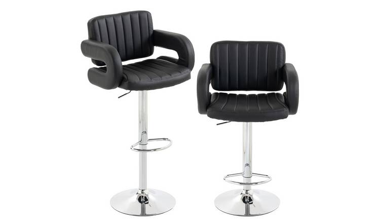 HOMCOM Set of 2 PU leather Bar Stools with Backrest and Armrest - Black