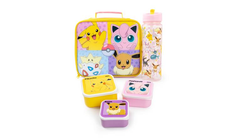 Pokemon Kids Girls Lunch Bag Bottle and 3 Snack Pot - Multicoloured