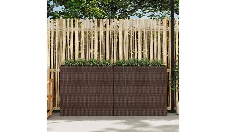 Walplus Pack of 2 Poly Rattan Raised Garden Bed - Brown - 79 x 22 x 76 cm
