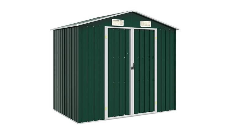 Walplus Galvanised Steel Garden Shed - Green - 205 x 129 x 183 cm